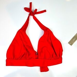 DD halter tie-back bikini top with mesh red
